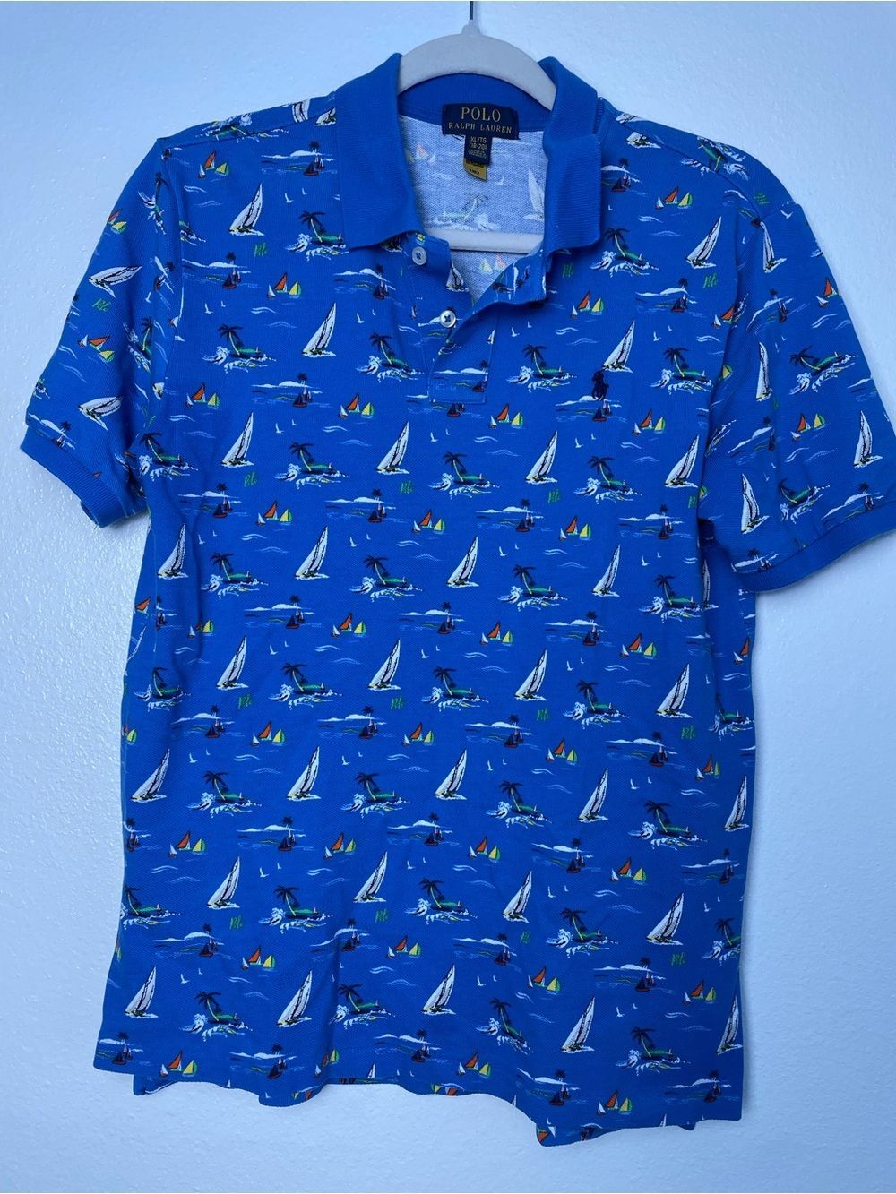 Polo Ralph Lauren Cobalt Blue Nautical Print Polo XL Kid Boy Sailboat Island